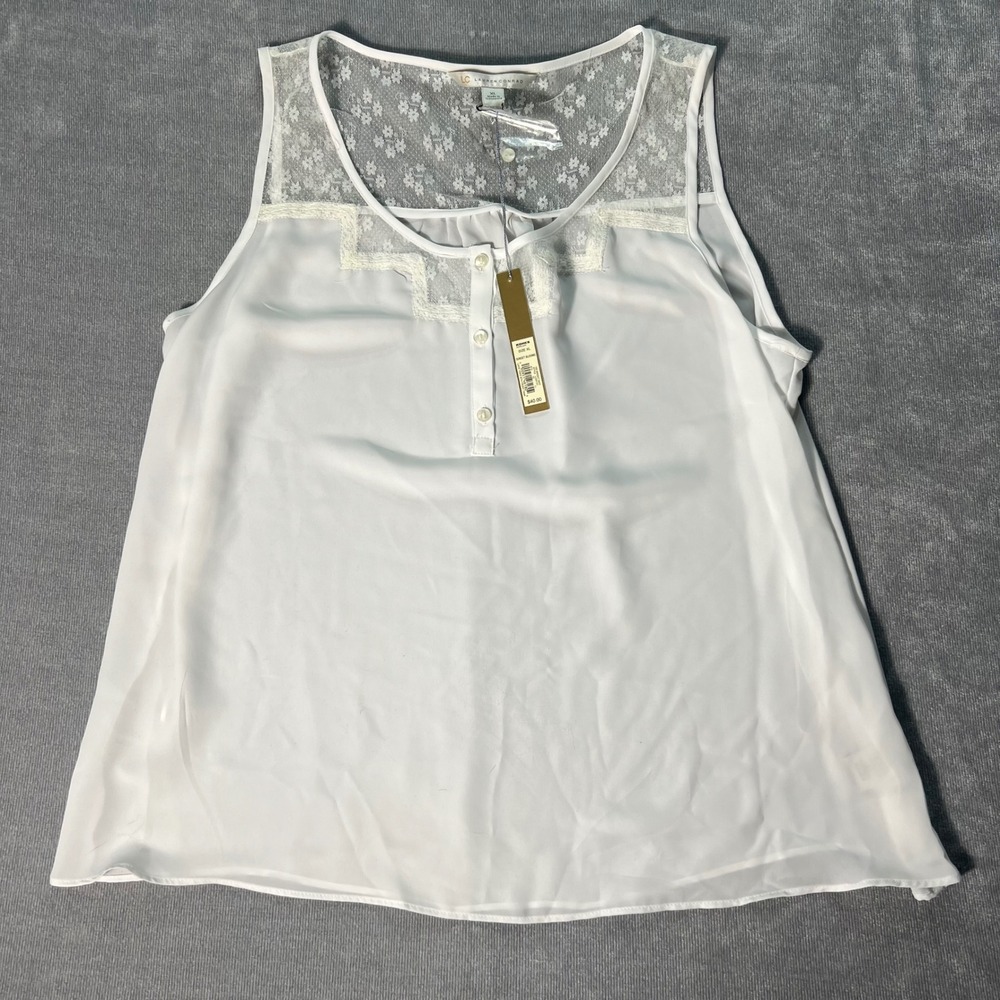 LC Lauren Conrad White Lace Yoke Button Front Tank Top XL Sunset Blooms